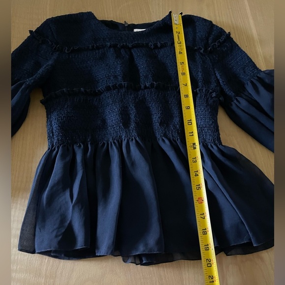 See by Chloe|Sheer Sleeve Peplum Ruffle, Slightly Cropped Top•••Navy, Size small - Picture 11 of 11